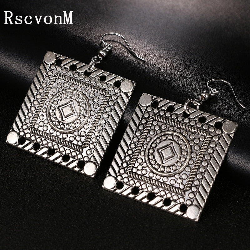 Brand New Big Vintage square Earrings for Women Hollow Out Trendy Bohemian female Brincos Boho Earrings