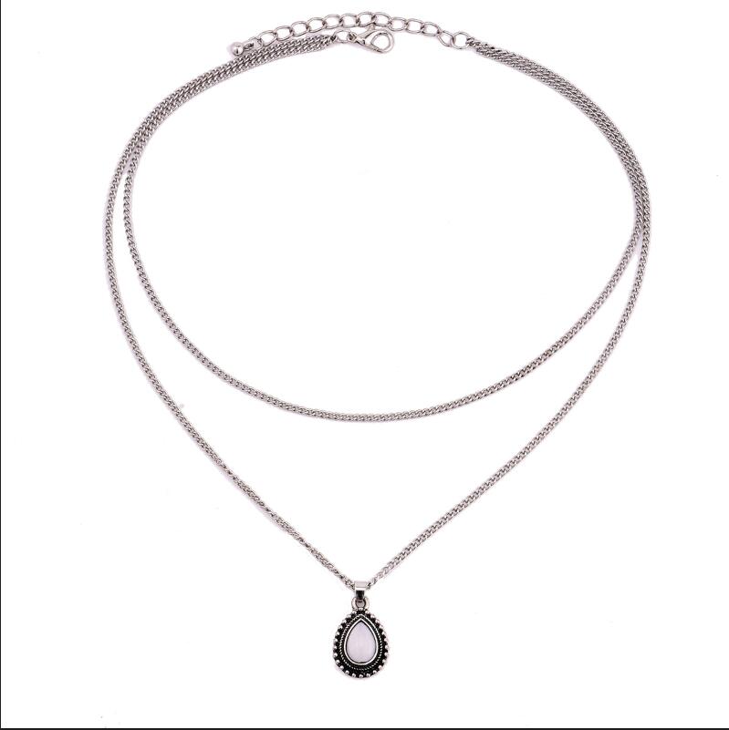 New Fashion Double Horn Necklace Crescent Water Drop Necklace Boho Jewelry Minimal Girlfriend Gift drop shipping C135