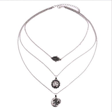 New Fashion Multi Layer Necklace Horn Necklace Crescent SUN Necklace Boho Jewelry s Metal Discs Jewelry Pendants C527