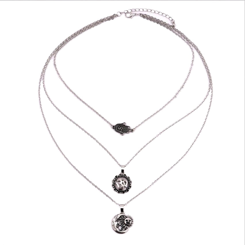 New Fashion Multi Layer Necklace Horn Necklace Crescent SUN Necklace Boho Jewelry s Metal Discs Jewelry Pendants C527