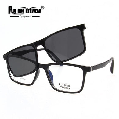 Rui Hao Eyewear Men Eyeglasses Frame And Clip on Sunglasses Polarized Prescription Glasses Frame Men Brand Spectacles 2123