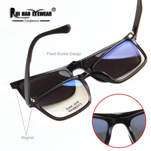 Rui Hao Eyewear Men Eyeglasses Frame And Clip on Sunglasses Polarized Prescription Glasses Frame Men Brand Spectacles 2123