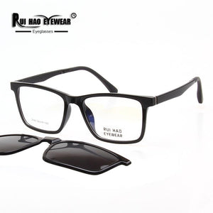 Rui Hao Eyewear Men Eyeglasses Frame And Clip on Sunglasses Polarized Prescription Glasses Frame Men Brand Spectacles 2123