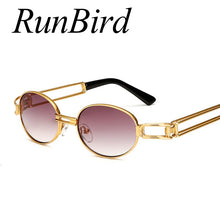 Load image into Gallery viewer, RunBird Hip Hop Retro Small Round Sunglasses Men Vintage Steampunk Sunglasses Women Gold Glasses Frame Eyewear Oculo UV400 494R