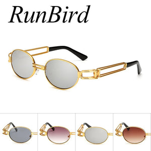 RunBird Hip Hop Retro Small Round Sunglasses Men Vintage Steampunk Sunglasses Women Gold Glasses Frame Eyewear Oculo UV400 494R