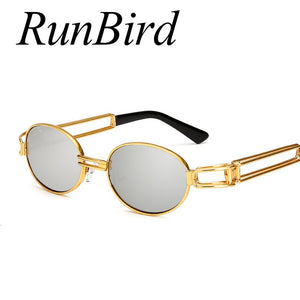 RunBird Hip Hop Retro Small Round Sunglasses Men Vintage Steampunk Sunglasses Women Gold Glasses Frame Eyewear Oculo UV400 494R