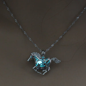 Running Horse Cross Luminous Skull Dragon Animal Footprint Flashlight Glowing Pendant DIY Locket Cage GLOW in the DARK Necklace