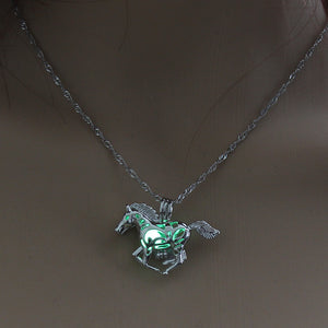 Running Horse Cross Luminous Skull Dragon Animal Footprint Flashlight Glowing Pendant DIY Locket Cage GLOW in the DARK Necklace