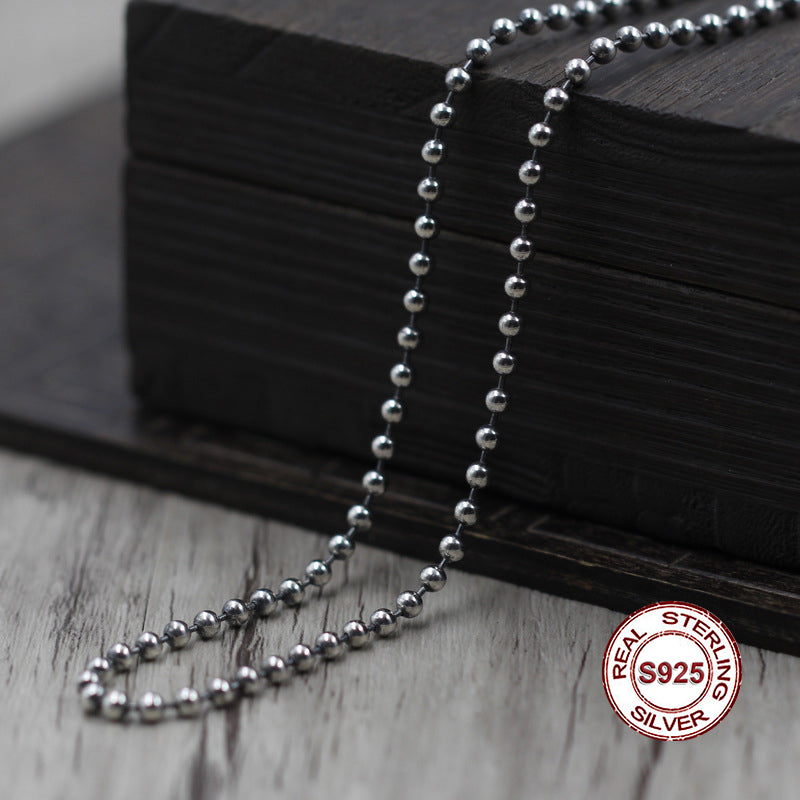 Collana in argento sterling da uomo S925 Classici della personalità Serie retrò semplice e generosa Catena di maglione con perline rotonde Invia un regalo 