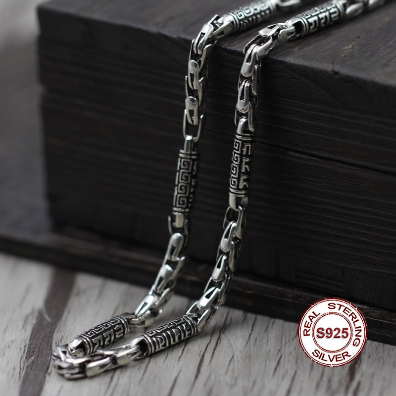 Collana in argento sterling da uomo S925 Classici della personalità Serie retrò semplice e generosa Sei parole di parole tiranni ruvidi e pazzi 