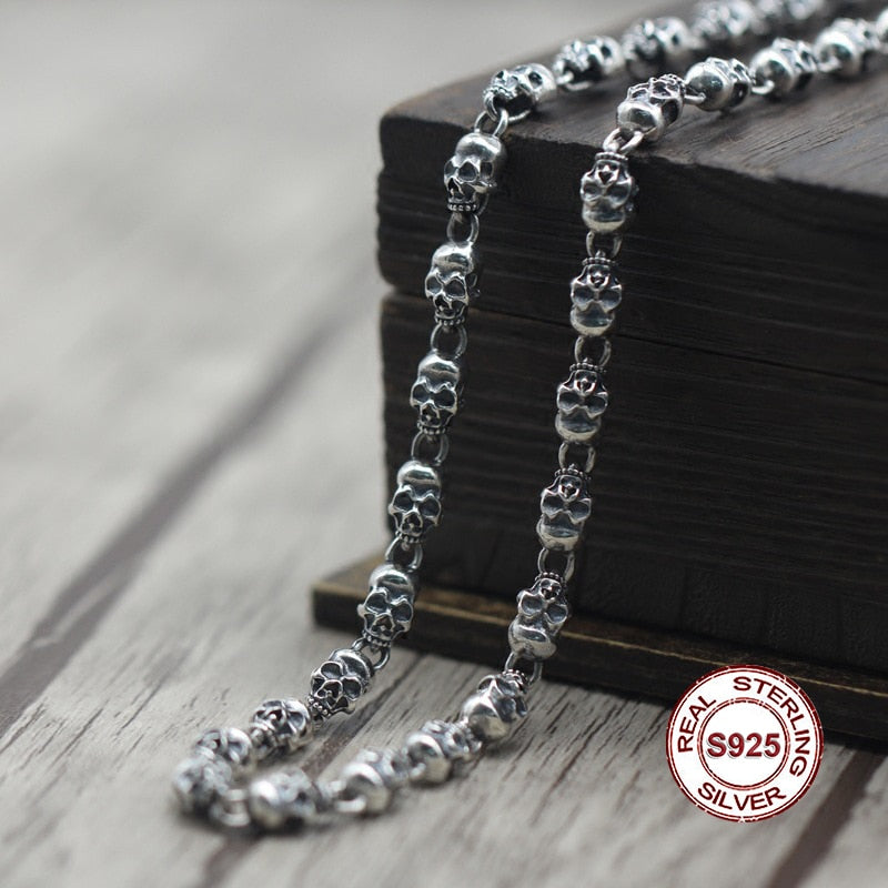 S925 Men's Sterling Silver Necklace Personality classics Simple and generous retro series Skeleton modeling chain Send a gift