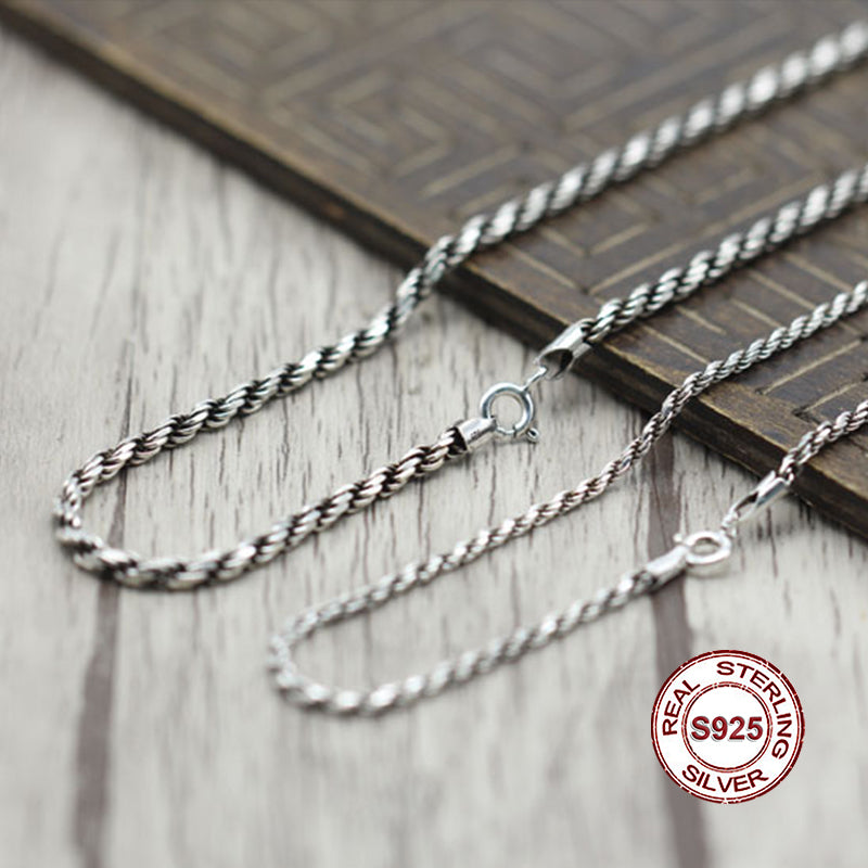 S925 Men's Sterling Silver Necklace Personality classics Simple and generous retro series Twist twist shape Send a gift to love