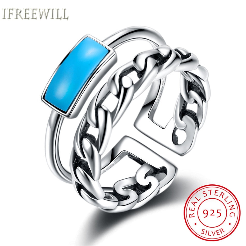 S925 Silver turquoise Rings for woman Restore Ancient Stone Hollow Hand Decorate