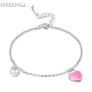 S925 Silver woman Bracelet charm Enamel Pink Heart-shaped love Shell Pearl Pearl Hand Ornaments fine jewelry