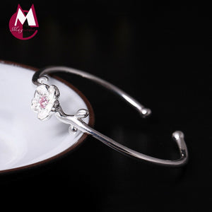 S925 Sterling Silver Bracelet & Bangle For Women Handmade Bracelets Poetic Daisy Cherry Blossom Fine Jewelry Accessories YB13