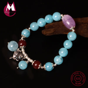 S925 Bracciale in argento sterling per le donne Gioiello naturale di pietra Perline fai da te Bracciali e braccialetti Elastico Lucky Cat Nappa Gioielli YB36 