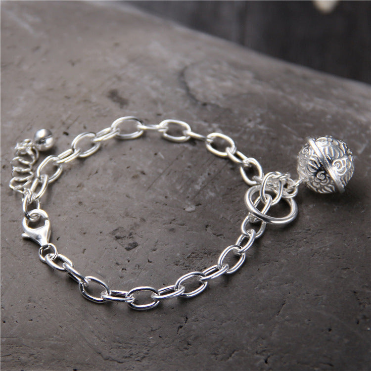 S925 Sterling Silver Fashion Personality Bell Bracelet Silver Simple Extension Of The Chain Women Wristband
