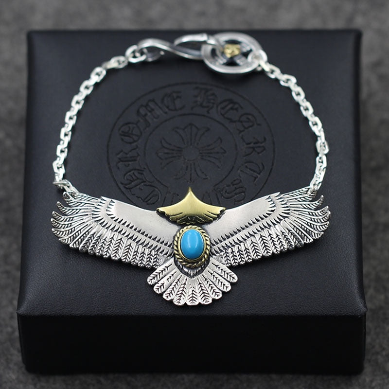 S925 Sterling Silver Jewelry Eagles Inl Blue Turquoise Takahashi Goro Men And Women Vintage Style Retro Thai Silver Bracelet