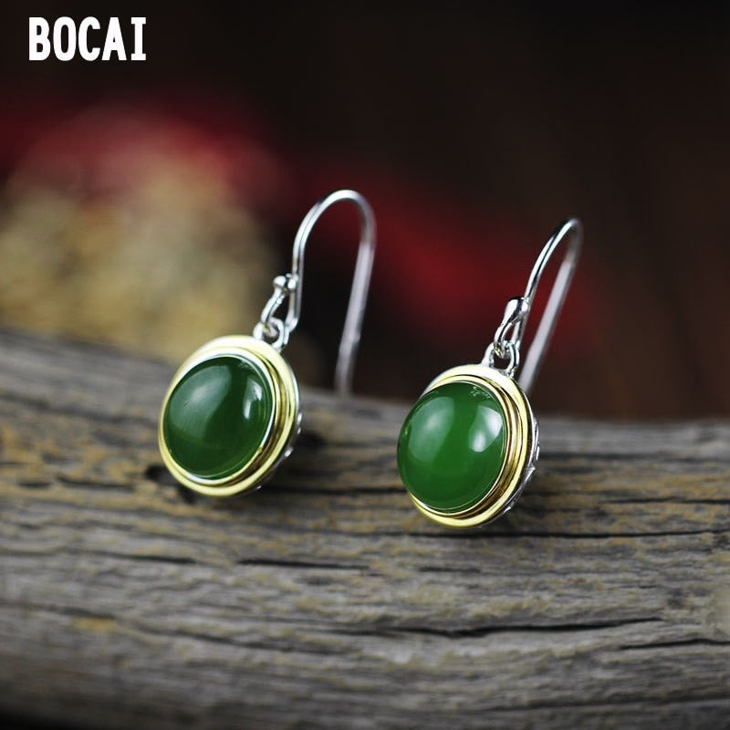 S925 Sterling Silver Jewelry Vogue Ladies Cutout Natural stone Earrings with certificate