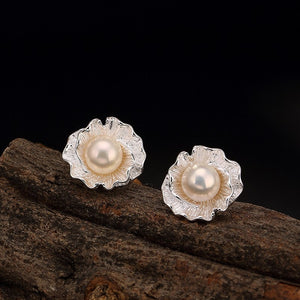 S925 Sterling Silver Korean Edition Flower Mosaic Pearl Lady's High-grade Temperament, 100% Earrings Earrings Wholesale