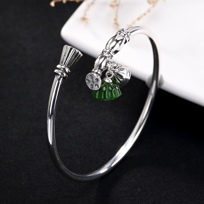 S925 pure silver natural and Tian Biyu lotus lotus seed retro opens the high-end silver female Bracelet wholesale.