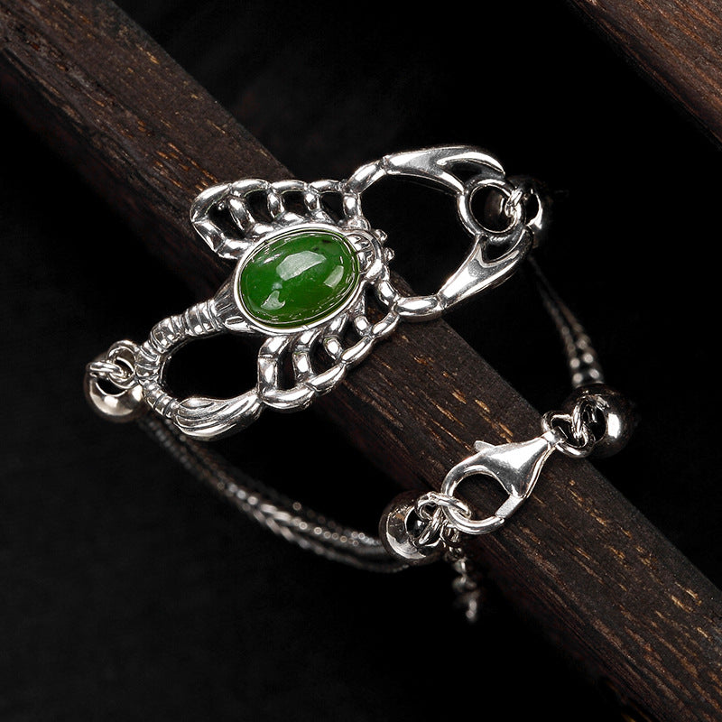 S925 pure silver natural hetian jade scorpion retro personality high-grade female Thai silver bracelet wholesale agents