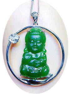 S925 silver Inlaid Natural Chalcedony Buddha Pendant Necklace