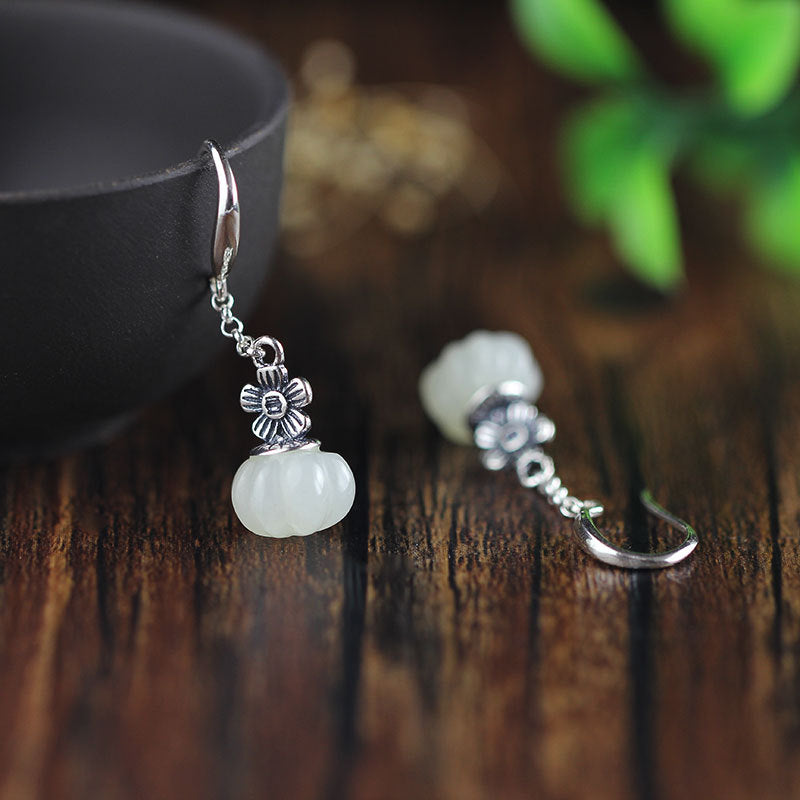 S925 silver jewelry silver old lady hand pumpkin Hetian Earrings