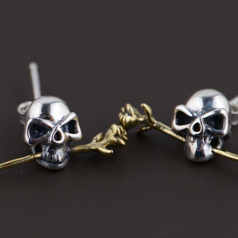 S925 silver lovers personality skull Earrings
