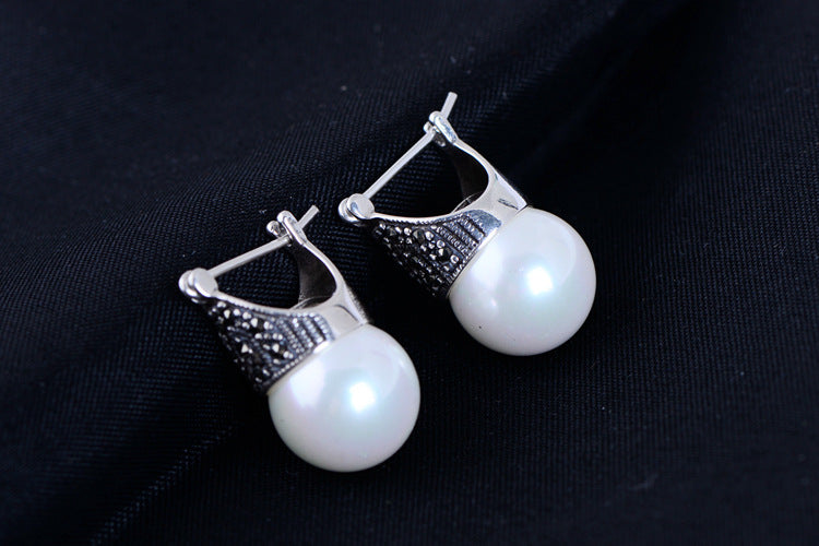 S925 silver silver Thailand hand inlaid stone makse natural pearl earrings