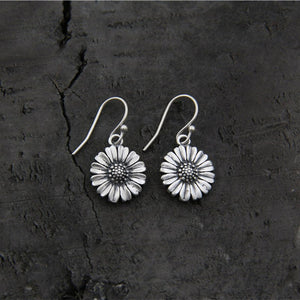 S925 sterling silver female models cute sunflower earrings Thai silver small daisy ear hook ear jewelry gifts