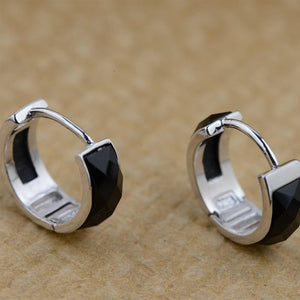 S925 sterling silver handmade natural black onyx inl earrings ear ring buckle cut simple temperament female