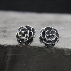 S925Silver pure Tremella nail female sweet old vintage fashion silver art flower earrings