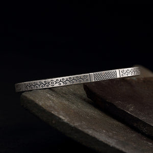 S999 Fine Silver National Wind Ways Male Character Openings Solid Bangle Bracelets Wholesale