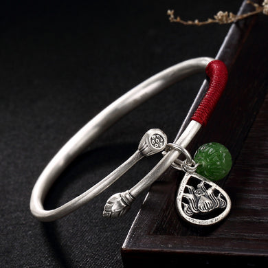 S999 fine silver restoring ancient ways is hetian jade lotus high-grade red rope benmingnian bangle bracelets wholesale