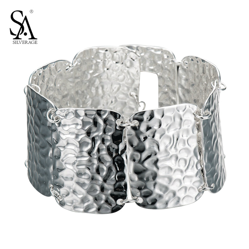 925 Silver Bangles Wide Cuff Bracelet For Women Sterling Silver Jewelry Fine 2018 Party Gift