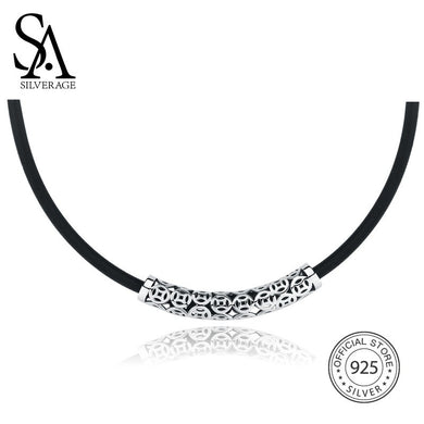 Collane girocollo in corda elastica nera in argento sterling 925. Collana girocollo in argento 925 con tubo vintage, collana per donna 