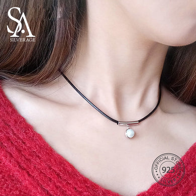 Collane girocollo in corda nera in argento sterling 925 per le donne Collana girocollo in argento 925 con perle alla moda 