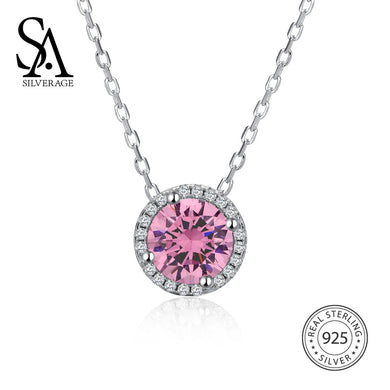 925 Sterling Silver Round Red Rudy Pendant Necklaces for Women Suspension Collar Pingentes With Rhinestone Gift