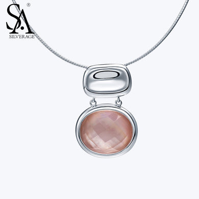 925 Sterling Silver Statement Necklace & Pendants Pink Gentel Choker Big Pendant Fine Jewelry for Women