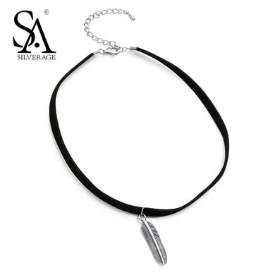 Collane in vero argento sterling 925 con collo di piume, catena nera, argento sterling, da indossare per la festa in stile Lady Leaf 