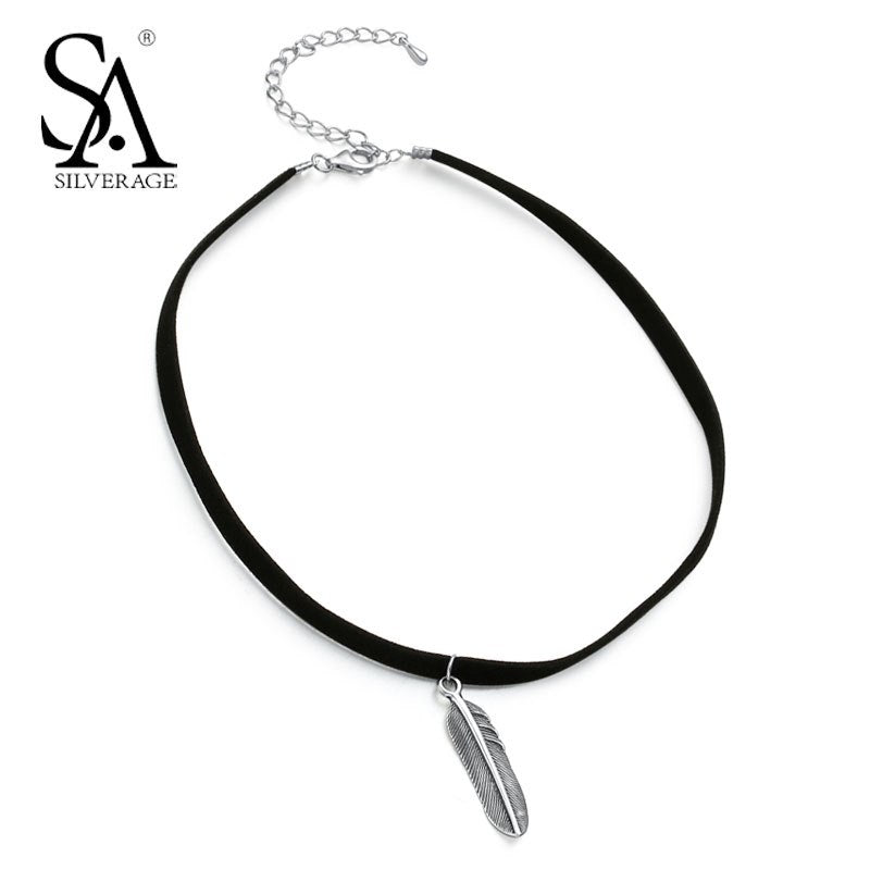 Collane in vero argento sterling 925 con collo di piume, catena nera, argento sterling, da indossare per la festa in stile Lady Leaf 