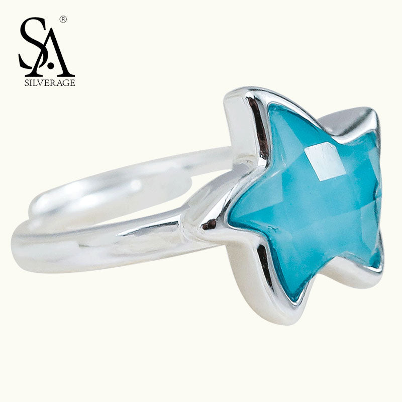 Real 925 Sterling Silver Wedding Rings Five Blue Star Big Stone Silver Ring Lovely Gift for Bride Sterling Silver