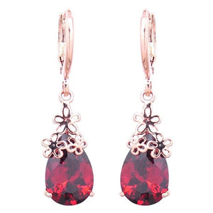 SAF-Hot Women Rose Gold plating CZ stone Flower Pierced Dangle Drop Earrings Jewelry red