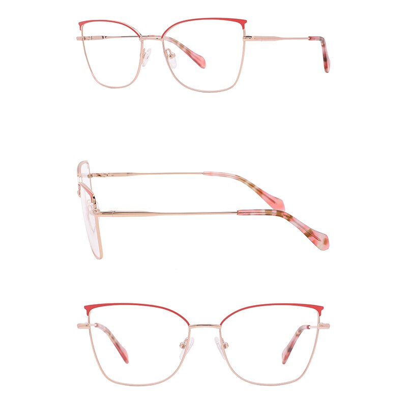 SASAMIA Cat Eye Glasses Frame Metal with Floral Temple Brand Design Woman Glasses Frame Reading Glasses Myopia Optical Glasses