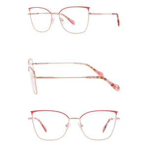 SASAMIA Cat Eye Glasses Frame Metal with Floral Temple Brand Design Woman Glasses Frame Reading Glasses Myopia Optical Glasses