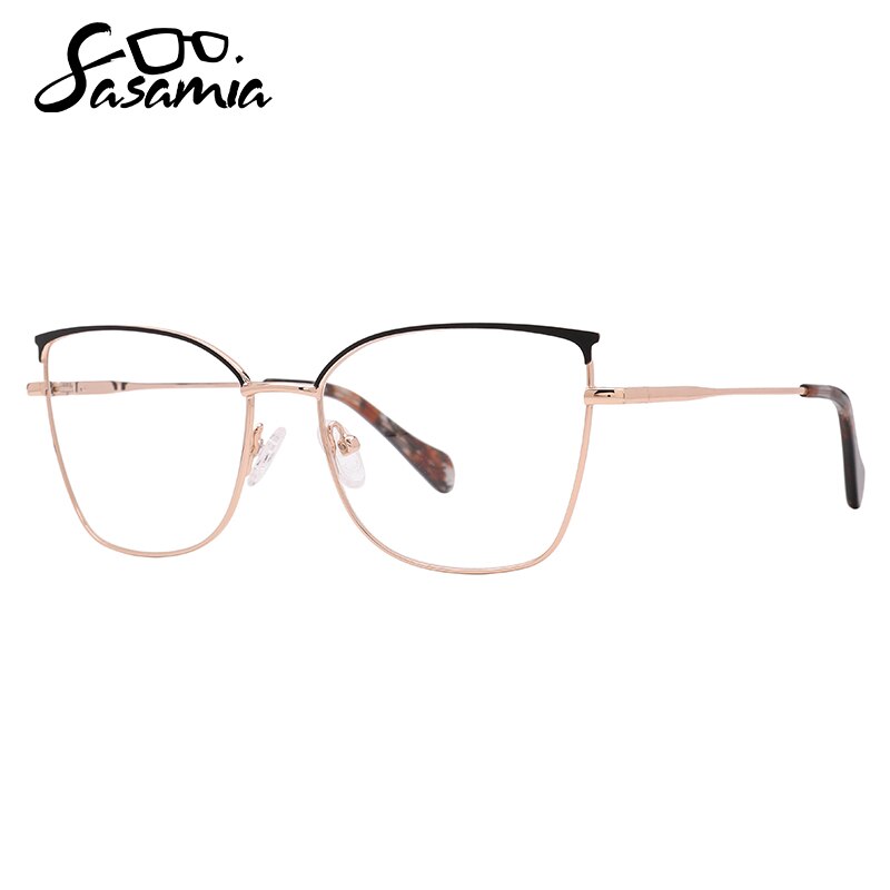 SASAMIA Cat Eye Glasses Frame Metal with Floral Temple Brand Design Woman Glasses Frame Reading Glasses Myopia Optical Glasses