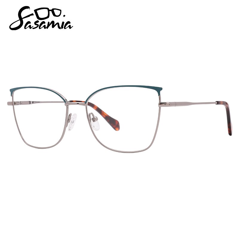 SASAMIA Cat Eye Glasses Frame Metal with Floral Temple Brand Design Woman Glasses Frame Reading Glasses Myopia Optical Glasses