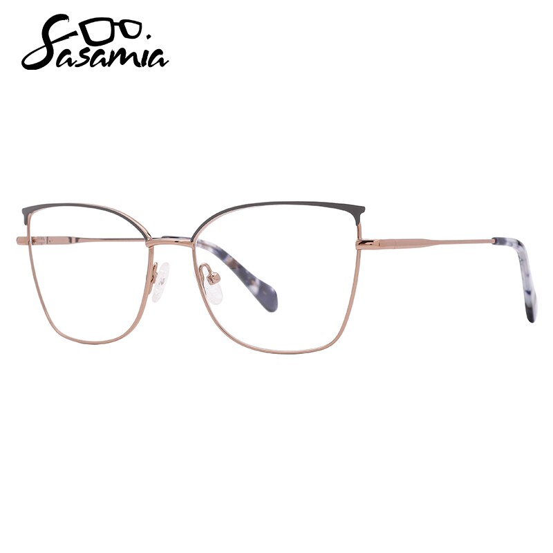 SASAMIA Cat Eye Glasses Frame Metal with Floral Temple Brand Design Woman Glasses Frame Reading Glasses Myopia Optical Glasses