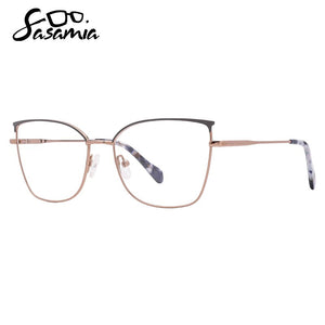 SASAMIA Cat Eye Glasses Frame Metal with Floral Temple Brand Design Woman Glasses Frame Reading Glasses Myopia Optical Glasses